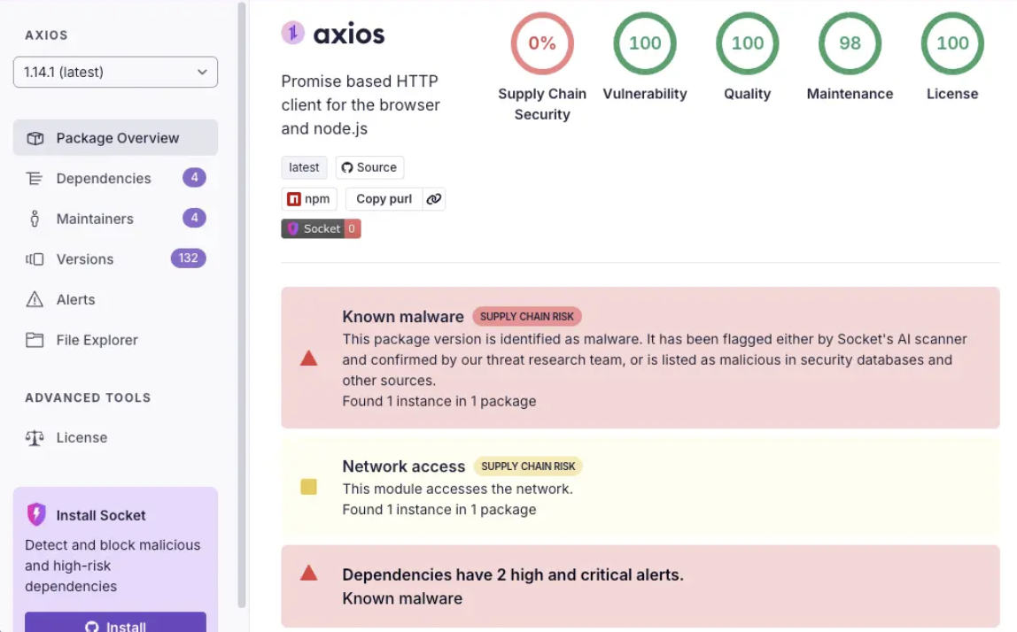 Supply Chain Attack on Axios Pulls Malicious Dependency from npm
